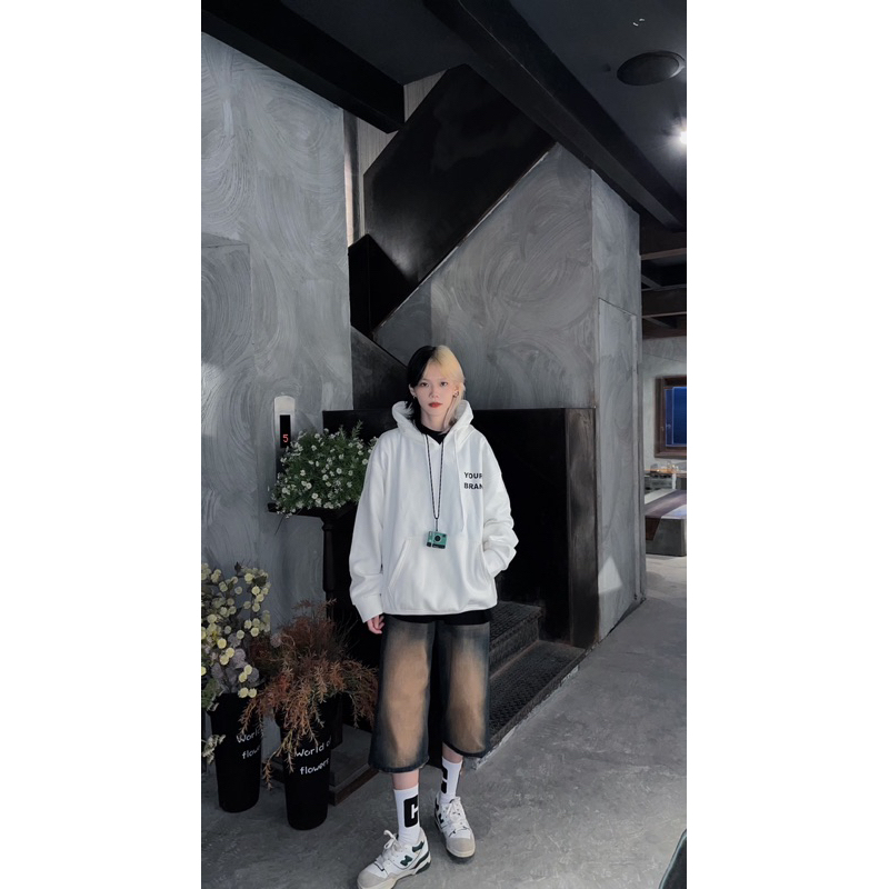 Áo Hoodie nỉ bông YOUR BRAND form rộng Unisex nam nữ nỉ ngoại cotton mũ 2 lớp rộng trắng đen dày oversize Boin Unisex