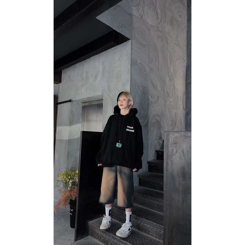 Áo Hoodie nỉ bông YOUR BRAND form rộng Unisex nam nữ nỉ ngoại cotton mũ 2 lớp rộng trắng đen dày oversize Boin Unisex