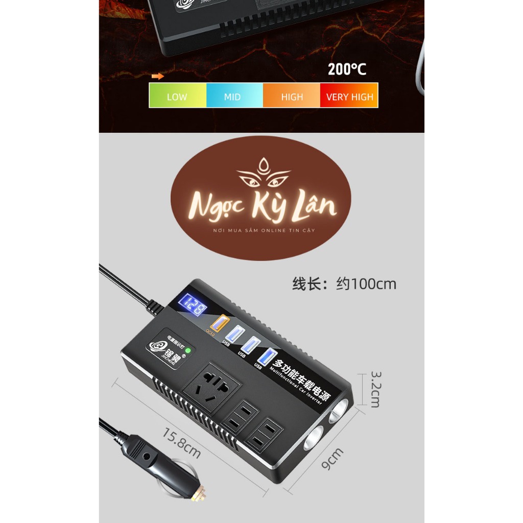 Bộ Chuyển Đổi Biến Tần Ô Tô Từ 12V Sang 220V Dùng Trên Mọi Ô Tô,Cấp điện cho nhiều thiết bị công suất 120w