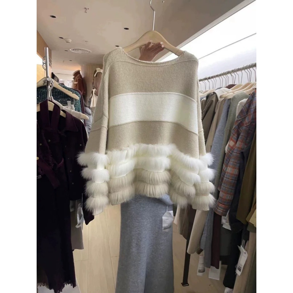 Áo len pha lông thỏ dáng rộng quảng châu PIKA.CLOTHINGG hàn quốc dễ thương, Váy len pha lông dáng trùm mông xinh