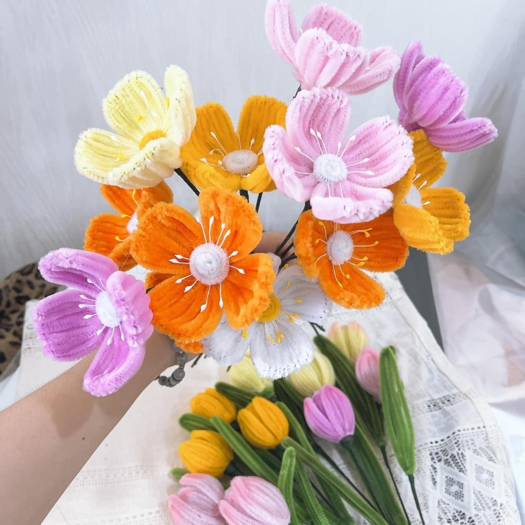 Nhụy hoa giả làm hoa handmade, nhụy hoa kẽm nhung