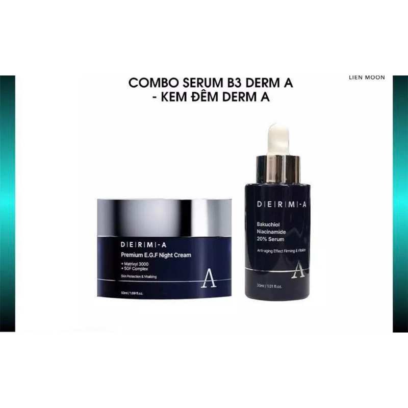 Combo Kem đêm cao cấp DERM-A PremiumEFG Night cream + SERUM DƯỠNG TRẮNG MỜ NHĂN B3 NIACINAMIDE 20% DERM-A BAKUCHIOL