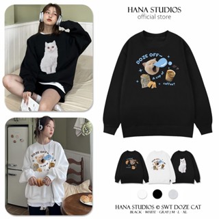 Áo Sweater Nam Nữ Trơn Form Rộng Nỉ Bông Cotton Unisex, Áo Khoác Hoodie Basic Oversize Trend Thu Đông 2023 -Doze Off Cat