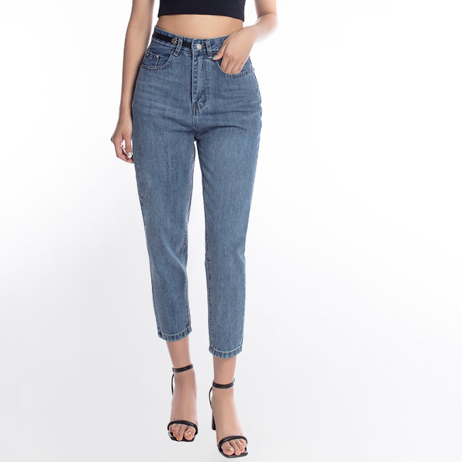 Quần baggy jean nữ cạp cao gấu cuộn dễ phối đồ BG02 - La’coba