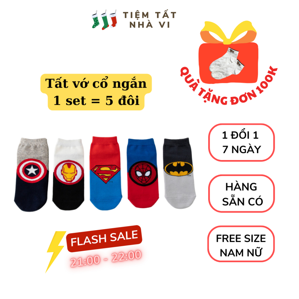 Tất nam, tất cổ ngắn, vớ ngắn hoạt hình Supper man, co giãn tốt