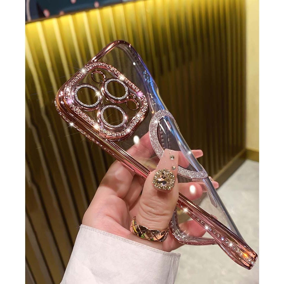 Ốp đính đá vòng kim tuyến iphone 15 promax