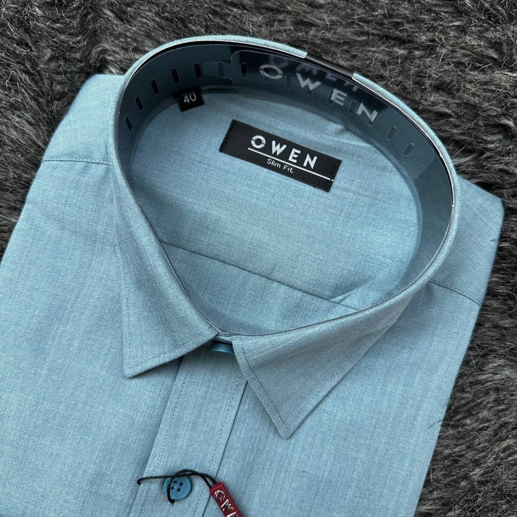 OWEN - Áo sơ mi dài tay Owen SLimfit chất sợi tre màu xanh bạc hà 220844