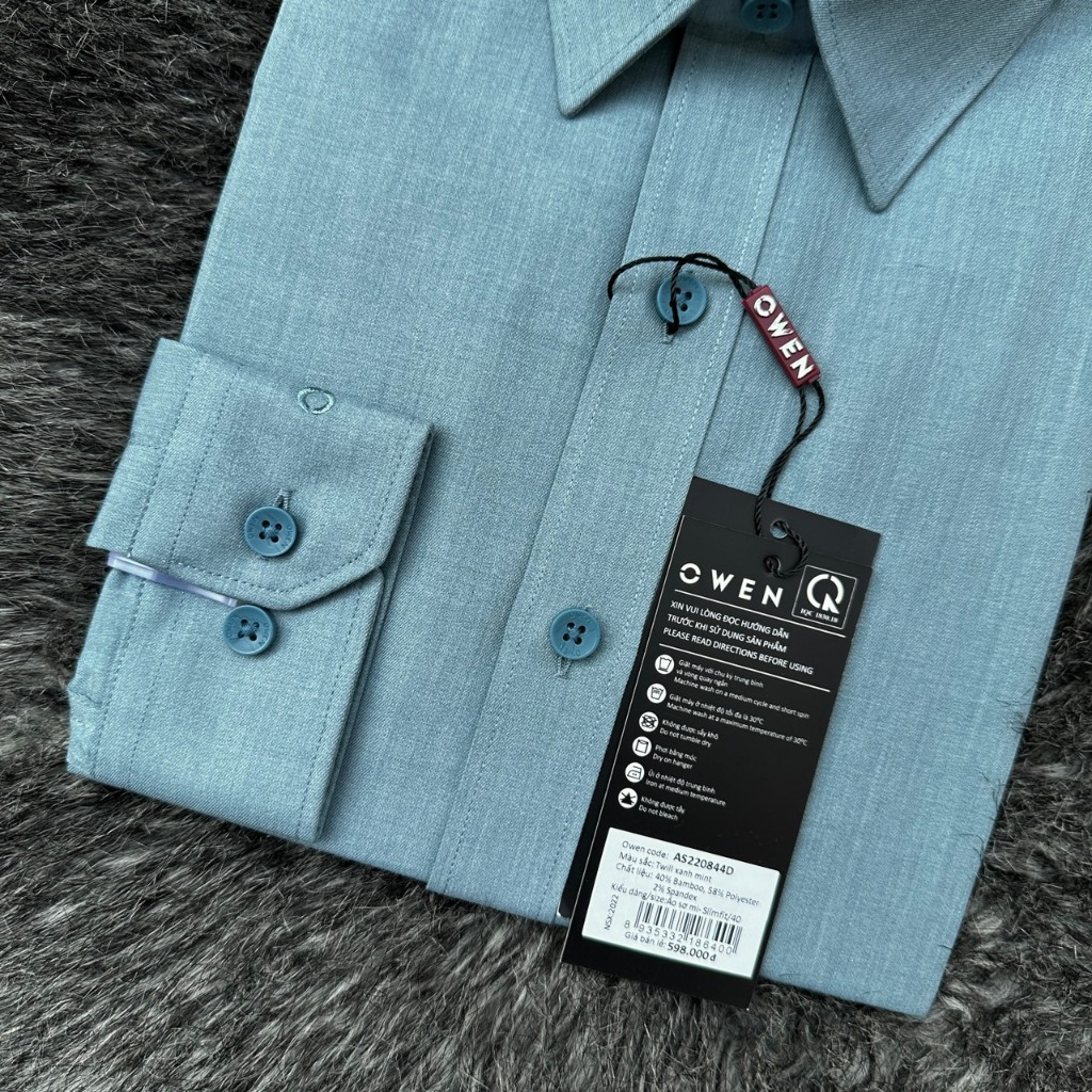 OWEN - Áo sơ mi dài tay Owen SLimfit chất sợi tre màu xanh bạc hà 220844