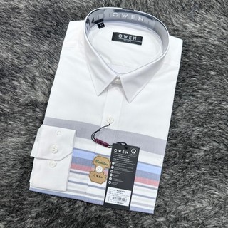 OWEN - Áo sơ mi dài tay OWEN SLIMFIT chất sợi tre màu trắng kẻ ngang 220167