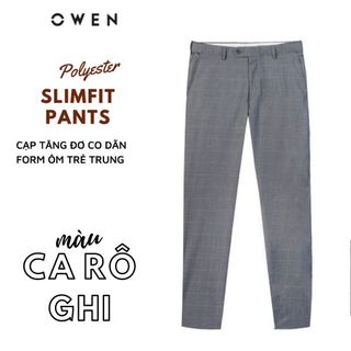 OWEN - Quần âu nam Owen Slimfit cạp tăng đơ co dãn màu xám ghi kẻ ca rô 231262