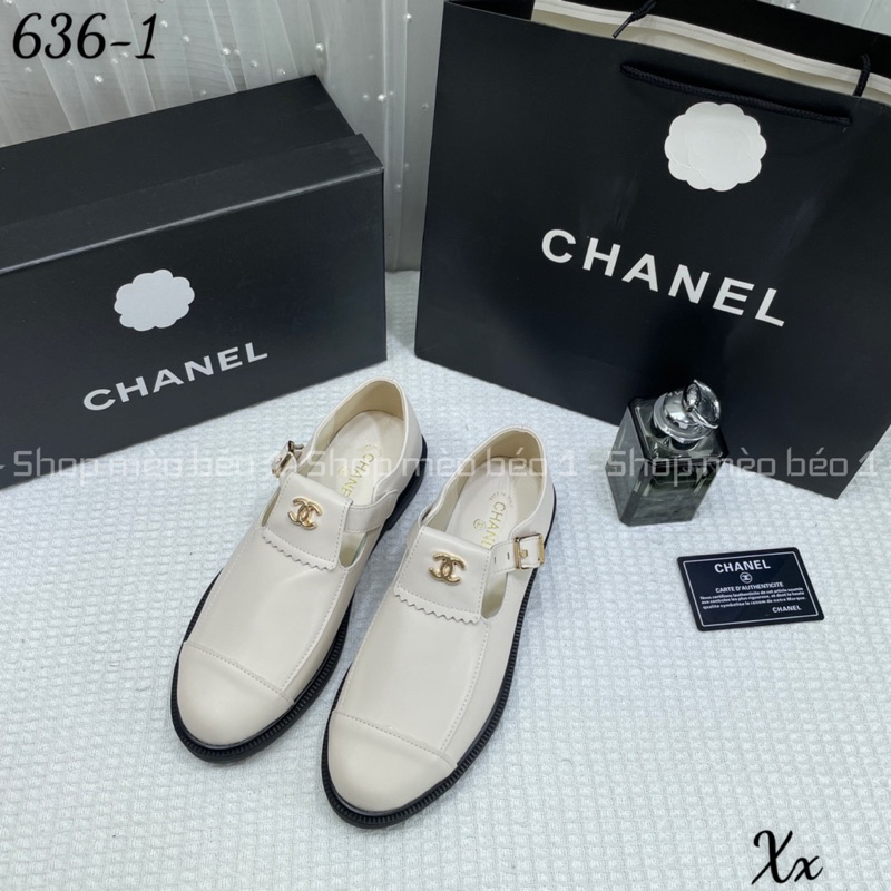 Giày lười cn mũi dài đai logo ngang khoá cài đế thấp fullbox