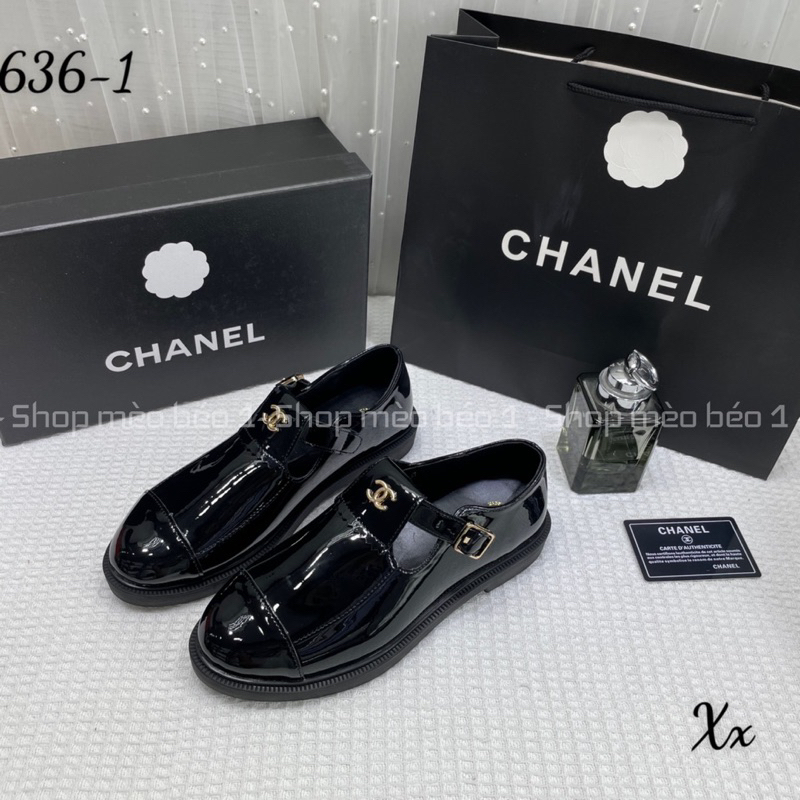 Giày lười cn mũi dài đai logo ngang khoá cài đế thấp fullbox