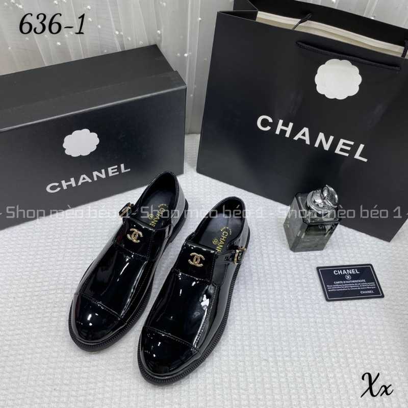 Giày lười cn mũi dài đai logo ngang khoá cài đế thấp fullbox