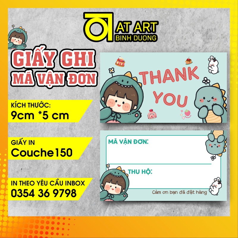 Set 100 phiếu ghi mã vận đơn khủng long cute - tranbd