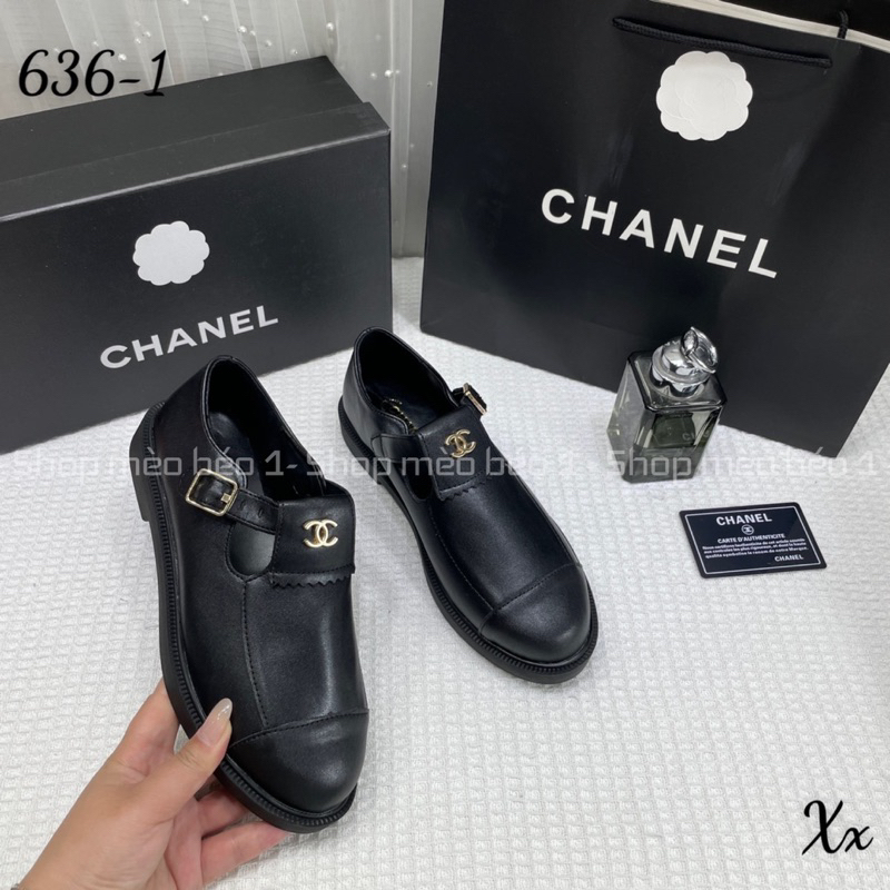 Giày lười cn mũi dài đai logo ngang khoá cài đế thấp fullbox