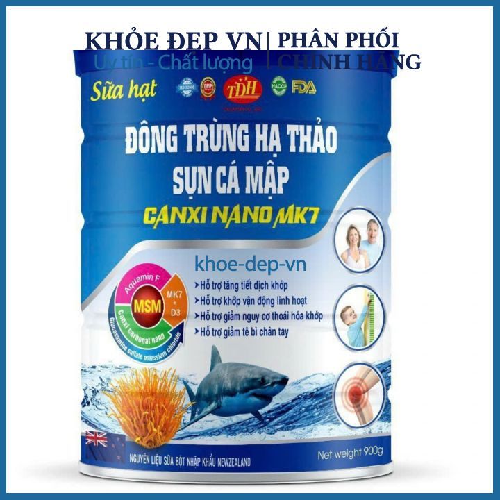 SỮA HẠT ĐÔNG TRÙNG HẠ THẢO SỤN CÁ MẬP CANXI NANO MK7 giúp chắc khoẻ xương, ngăn ngừa loãng xương hộp 900g