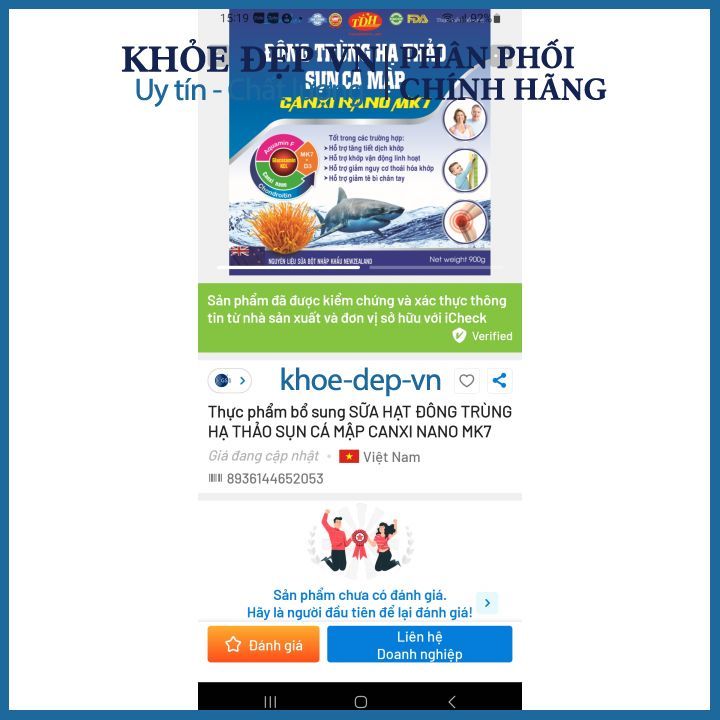 SỮA HẠT ĐÔNG TRÙNG HẠ THẢO SỤN CÁ MẬP CANXI NANO MK7 giúp chắc khoẻ xương, ngăn ngừa loãng xương hộp 900g