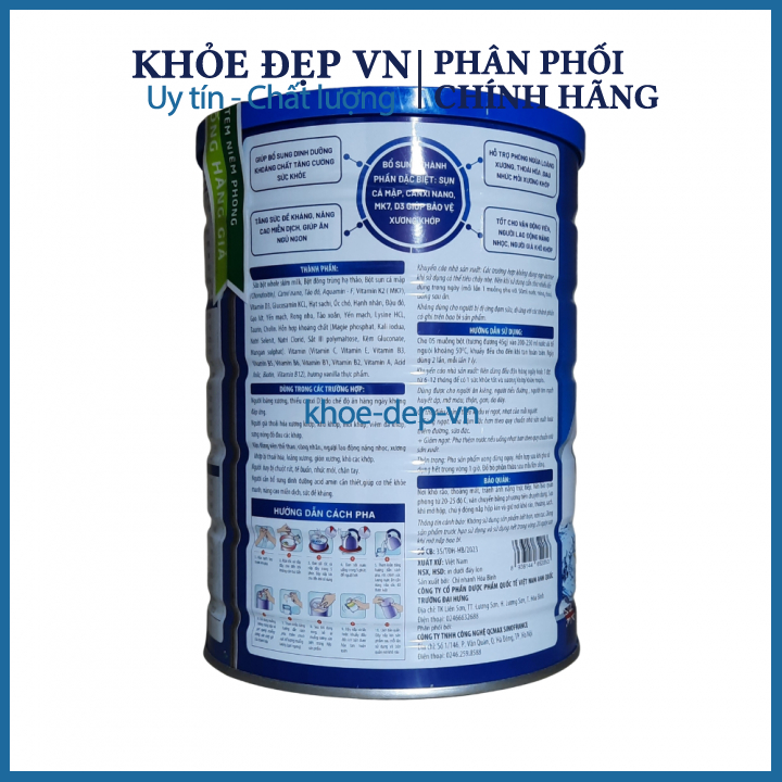 SỮA HẠT ĐÔNG TRÙNG HẠ THẢO SỤN CÁ MẬP CANXI NANO MK7 giúp chắc khoẻ xương, ngăn ngừa loãng xương hộp 900g