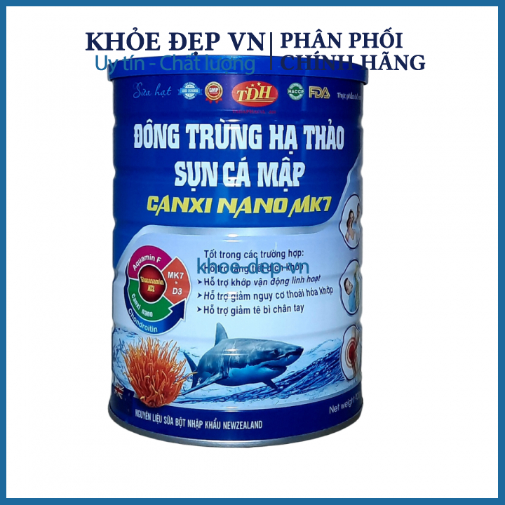 SỮA HẠT ĐÔNG TRÙNG HẠ THẢO SỤN CÁ MẬP CANXI NANO MK7 giúp chắc khoẻ xương, ngăn ngừa loãng xương hộp 900g