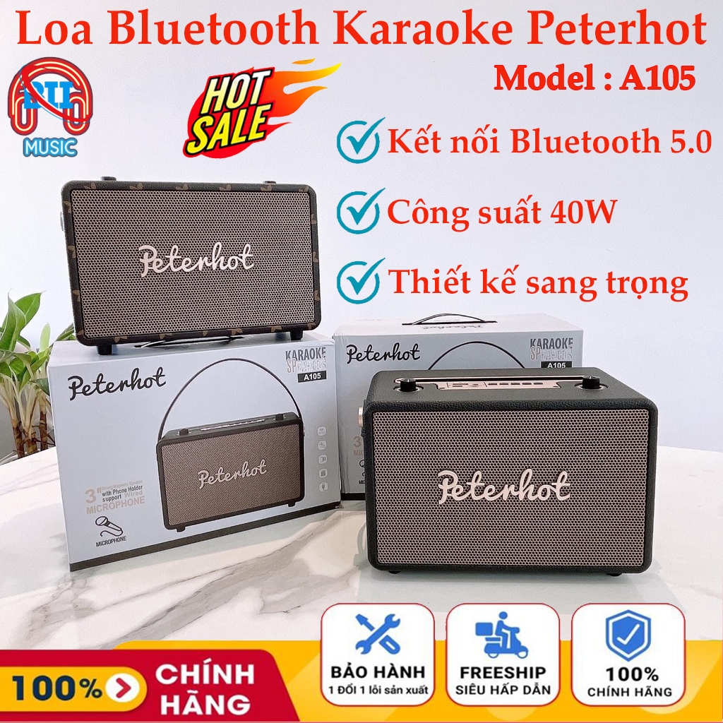 Loa bluetooth peterhot a105 công suất 40W, Loa karaoke gia đình pin khủng, âm thanh cực đỉnh, thiết kế sang trọng
