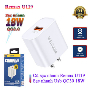 Cóc sạc nhanh remax u119 18w chân dẹt bảo hành 6 tháng