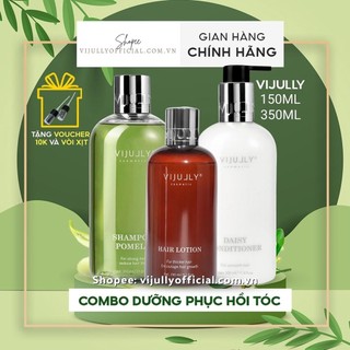 Combo 3 chai dầu gội bưởi kem xả và tinh dầu bưởi Vijully chống rụng tóc kích tóc mọc nhanh