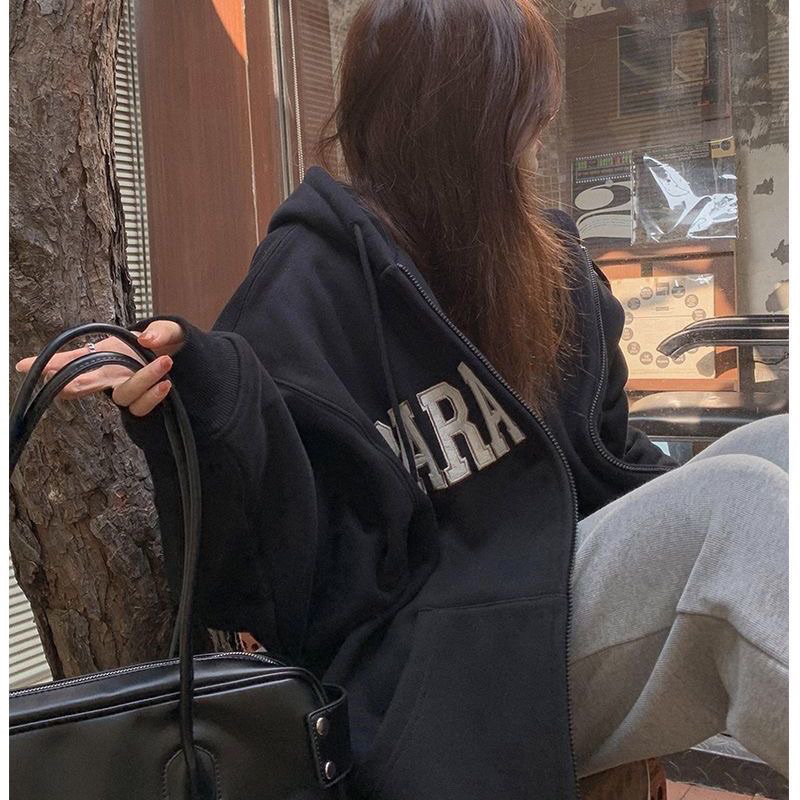 ÁO KHOÁC NỈ MŨ MùA đông 2 Màu Khoá Kéo Cá Tính