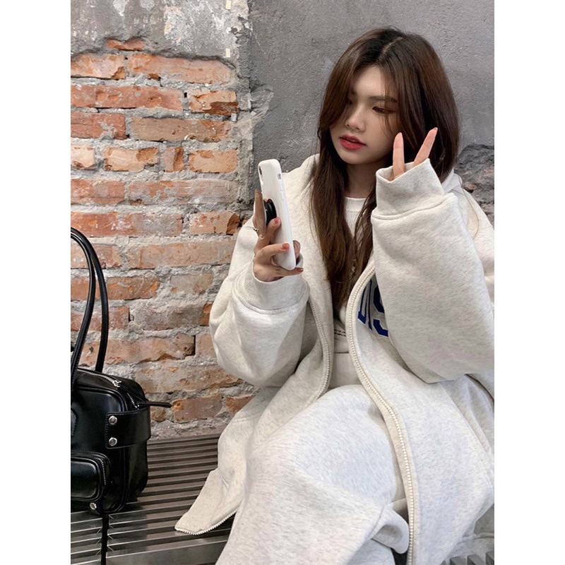 ÁO KHOÁC NỈ MŨ MùA đông 2 Màu Khoá Kéo Cá Tính