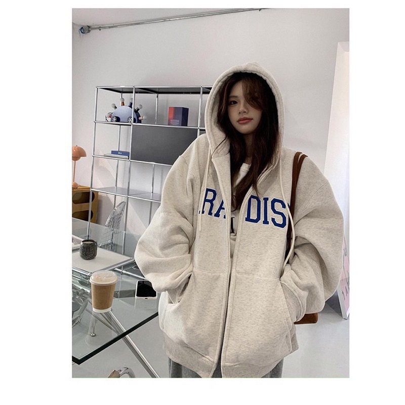 ÁO KHOÁC NỈ MŨ MùA đông 2 Màu Khoá Kéo Cá Tính