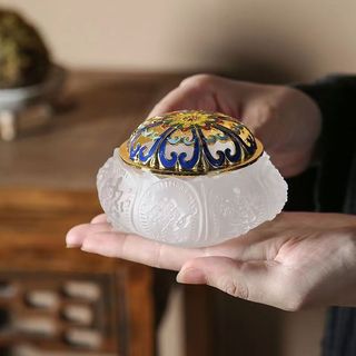 Lư hương đốt trầm, xông trầm hương khắc hình bát bảo chất liệu lưu ly