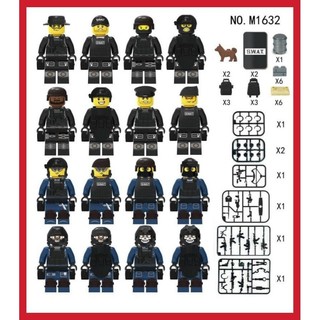 Bộ đồ chơi lắp ráp Minifigure 16 cảnh sát SWAT Đặc Nhiệm FBI và phụ kiện