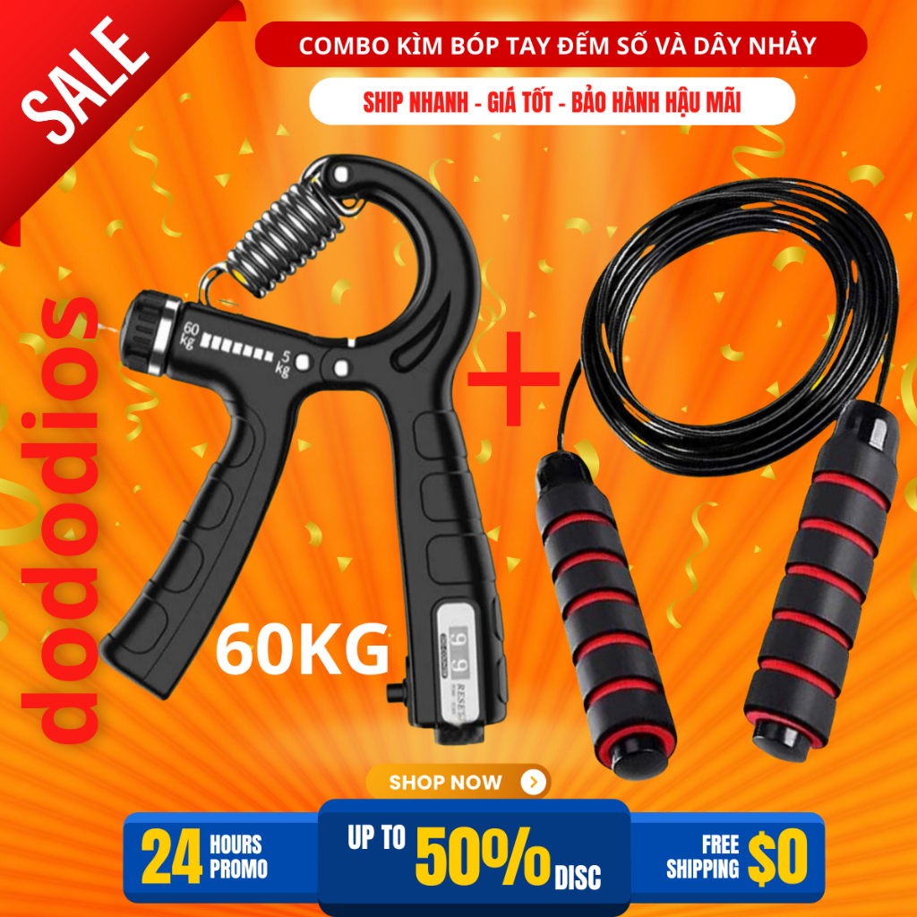 combo kìm bóp tay và dây nhảy - kìm bóp tay 60kg 100kg 120kg - dụng cụ tập thể dục thể thao tại nhà dododios