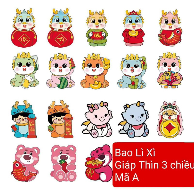 Set 50bao lì Xì 2024 3 chiều chi bi chum Phản quang