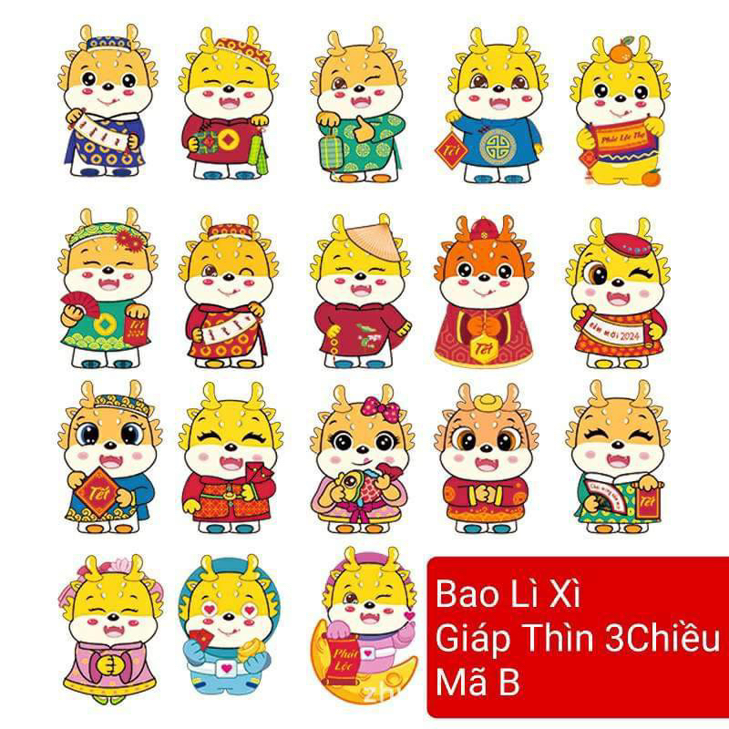 Set 1000 Bao Lì XÌ 2024 chi bi phản quang yêu cực