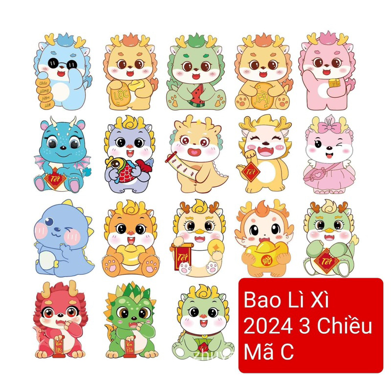 Set 1000 Bao Lì XÌ 2024 chi bi phản quang yêu cực