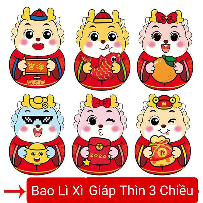 Set 1000 Bao Lì XÌ 2024 chi bi phản quang yêu cực