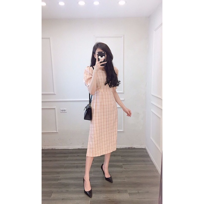 Đầm cổ tim dây rút eo