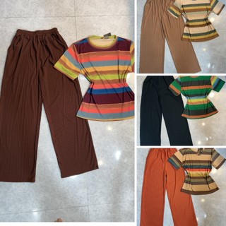 Đồ bộ nữ thun gân tăm lạnh ống rộng kèm áo tăm lạnh mặc nhà đi chơi đi ht11.11đồ bộ thun gân tăm ống rộng kèm áo tăm lạn