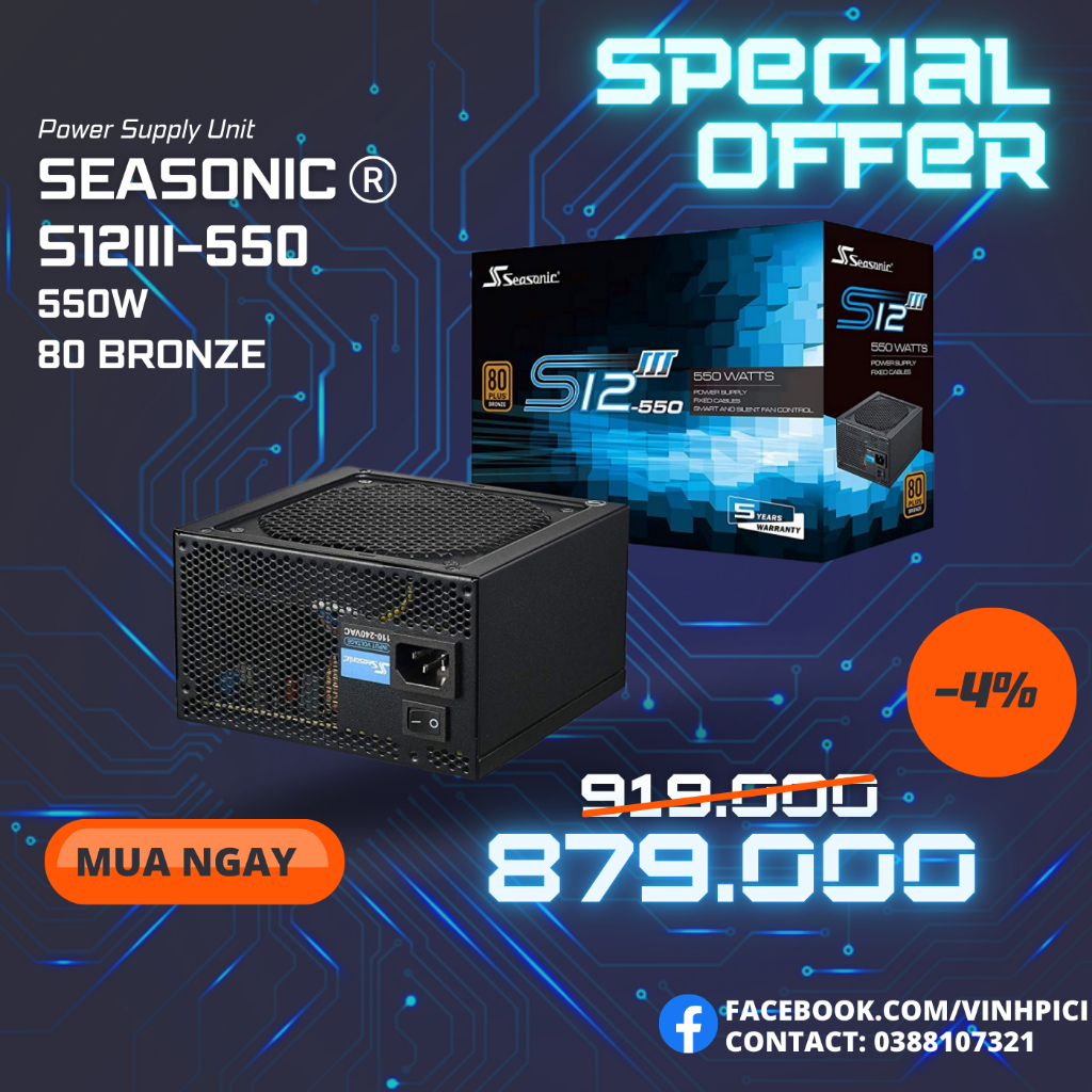 Nguồn máy tính SeaSonic S12III-550 550W 80 PLUS BRONZE [NEW]