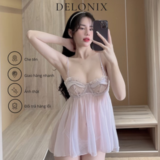 V003 Váy voan ngủ Midnite hoa hồng nhí 2 dây cao cấp QC xuyên thấu dáng baby doll