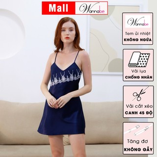 Đầm ngủ WANNABE DNS17 váy ngủ 2 dây lụa mềm mịn mát kiểu dáng đơn giản dễ mặc phối ren thêu Nhật siêu xinh