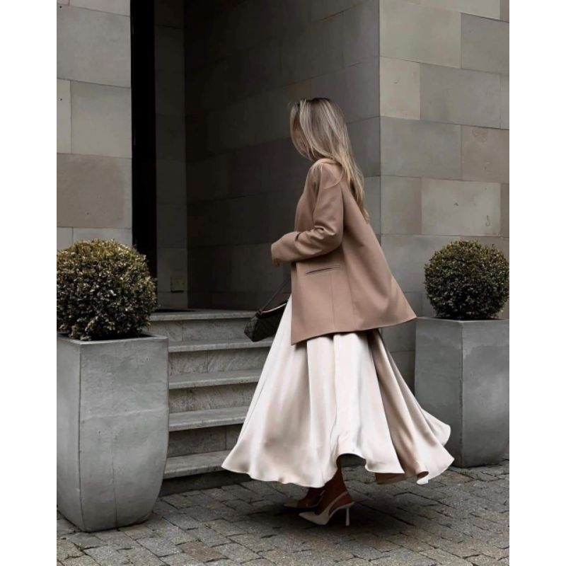 Chân Váy Dáng Dài Lụa Satin Cho Nữ