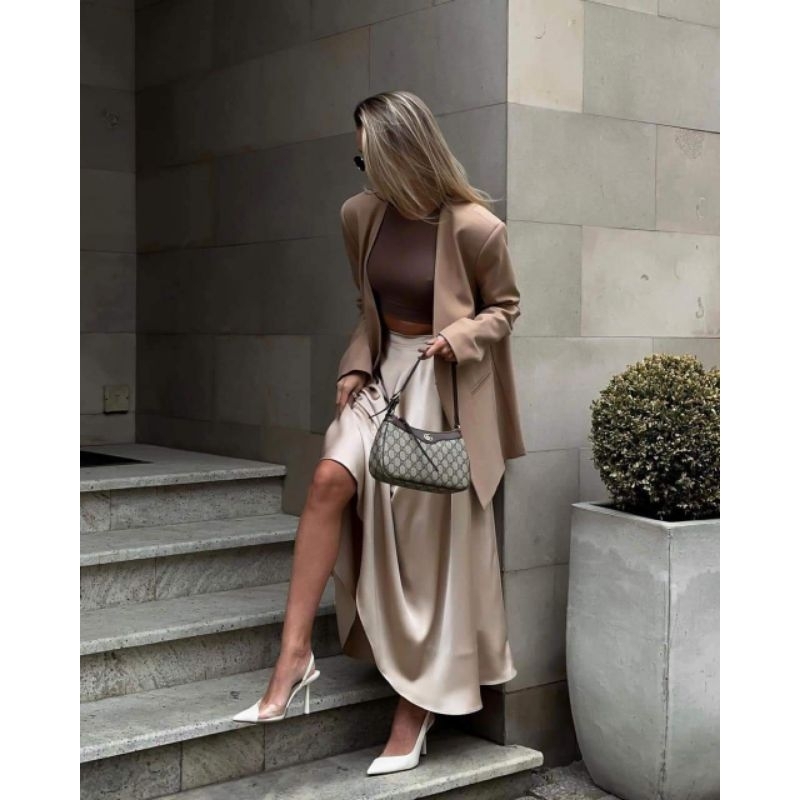 Chân Váy Dáng Dài Lụa Satin Cho Nữ