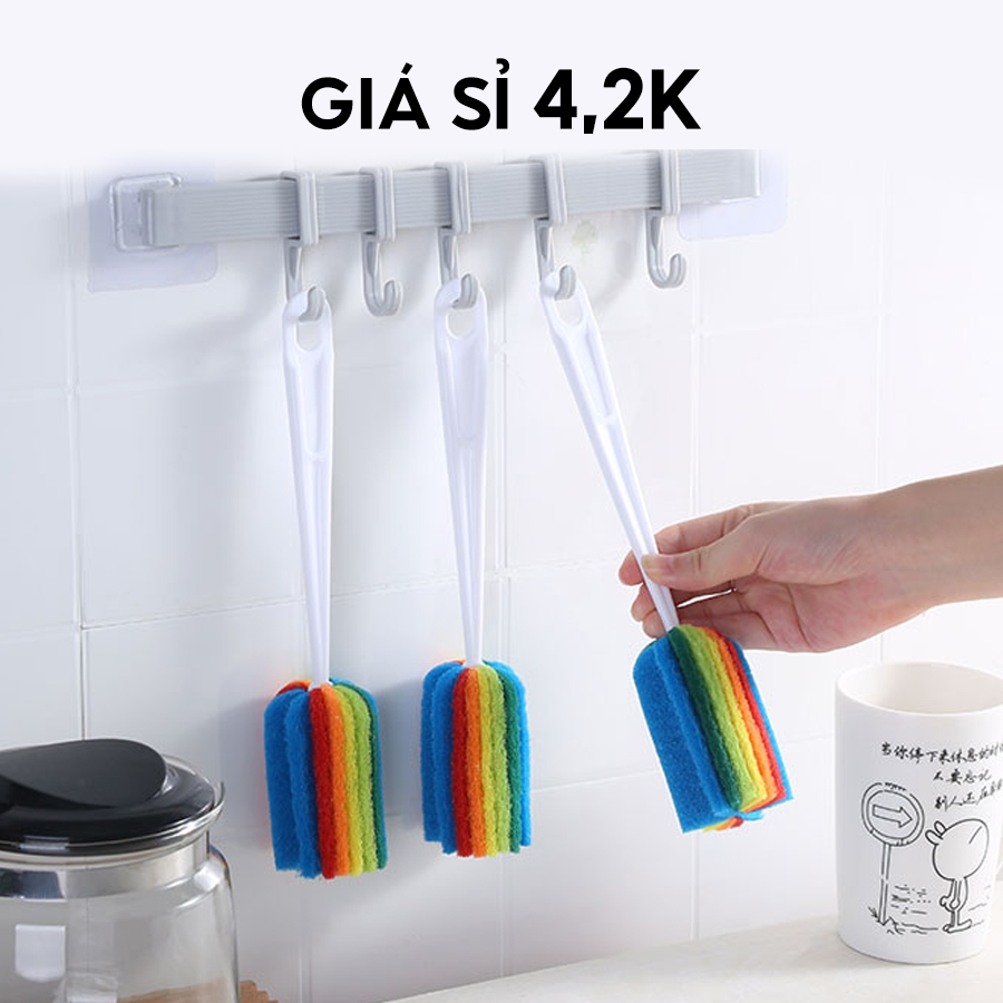 Cọ mút rửa bình sữa 7 màu đa năng - Chổi bông vệ sinh cốc, chén, bình nước, Que bọt biển cọ rửa bình sữa cho bé 02009