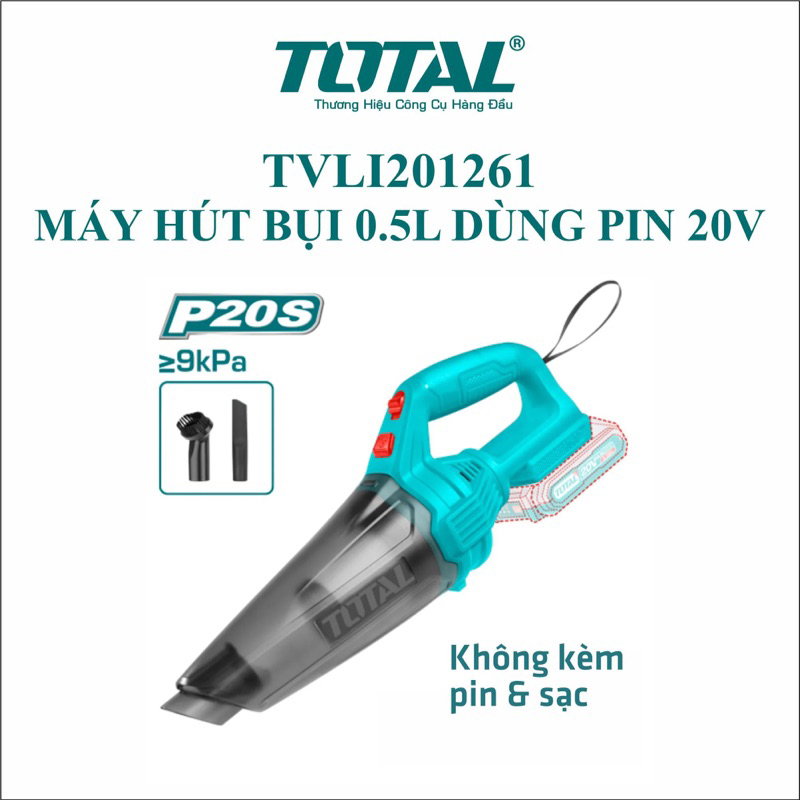 TOTAL Máy hút bụi 0.5L dùng pin Lithium-ion 20V  TVLI201261