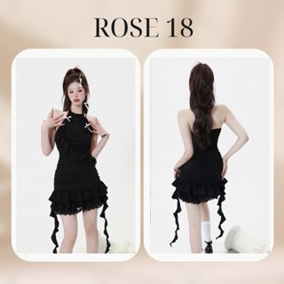 Đầm Cổ Yếm Dáng Ôm Phối Ren Kèm Hoa Cổ, Váy Nữ Bèo Trước Ngực Body Tôn Dáng Cho Nữ TH149