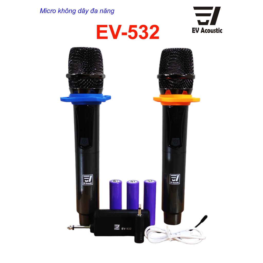 Micro Không Dây Karaoke Chuyên Nghiệp Cao Cấp EV ACOUSTIC EV-532 Chống Hú Tốt, Sóng Khoẻ UHF, Bảo Hành 12 Tháng, Micro K