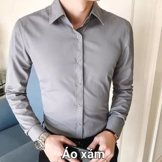 Áo Sơ Mi Nam dáng hàn chất lụa trơn dáng ôm, co dãn không nhăn
