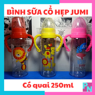 Bình sữa cổ hẹp Jumi 140ml 250ml núm vú siêu mềm bình sữa cho bé có tay cầm và không có tay cầm