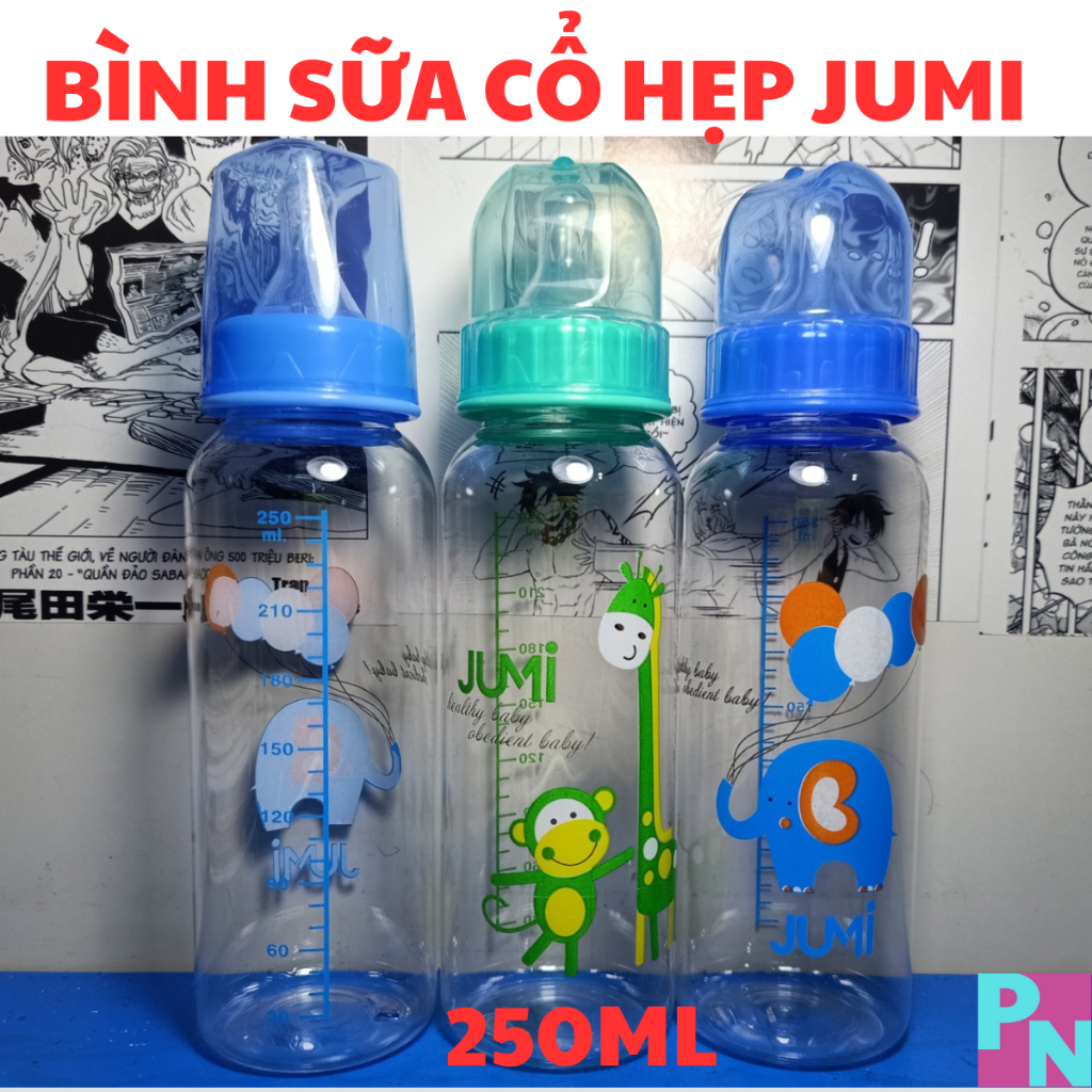 Bình sữa cổ hẹp Jumi 140ml 250ml núm vú siêu mềm bình sữa cho bé có tay cầm và không có tay cầm